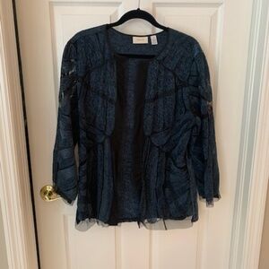 Dark Teal and Black Lacy and Embellished Cardigan Sweater by Chico's